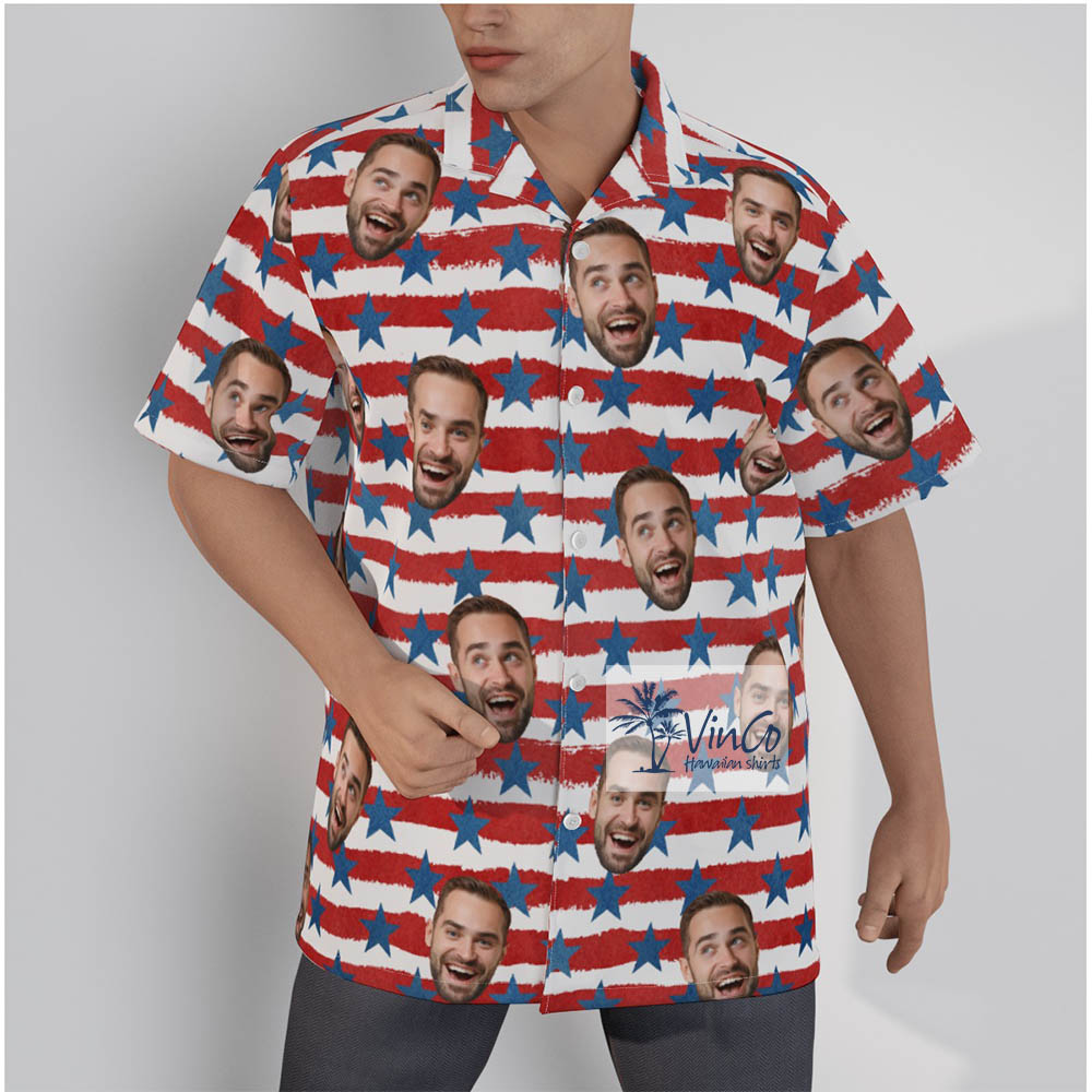 4th Of July American Flag Hawaiian Shirt With Custom Face - variant image 1