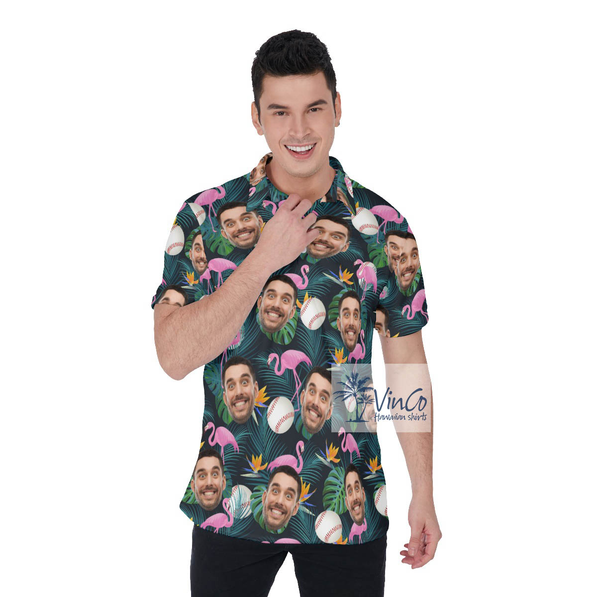 Custom Face Flamingo Hawaiian Polo Shirt For Baseball Lovers - variant image 1