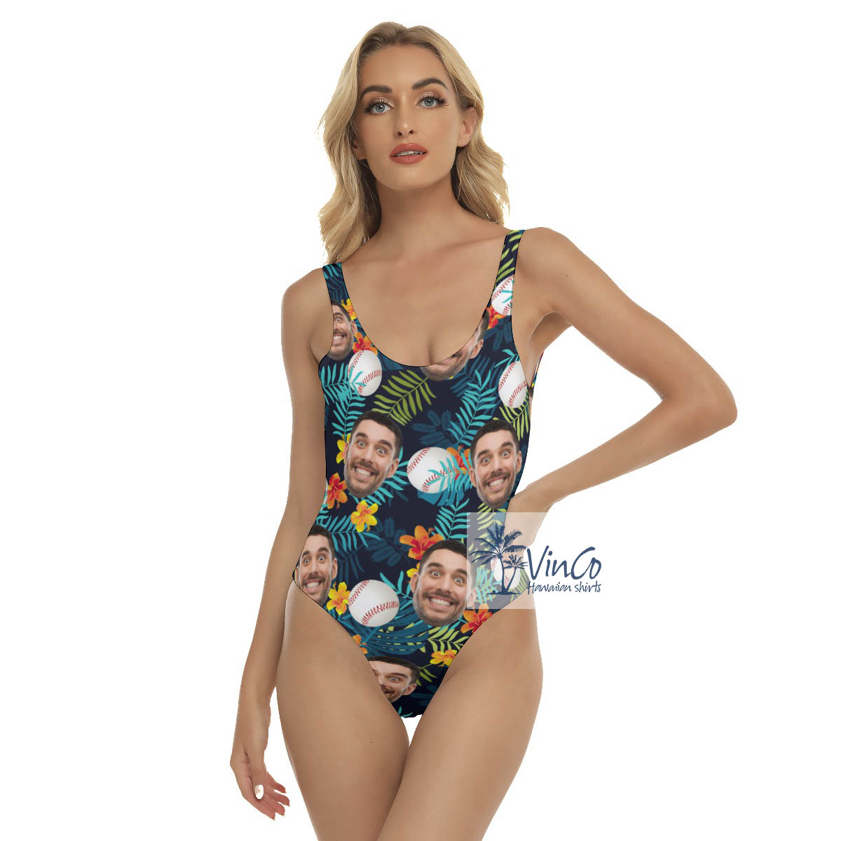 Floral Baseball Custom Face Hawaiian Summer Swimsuit - variant image 1