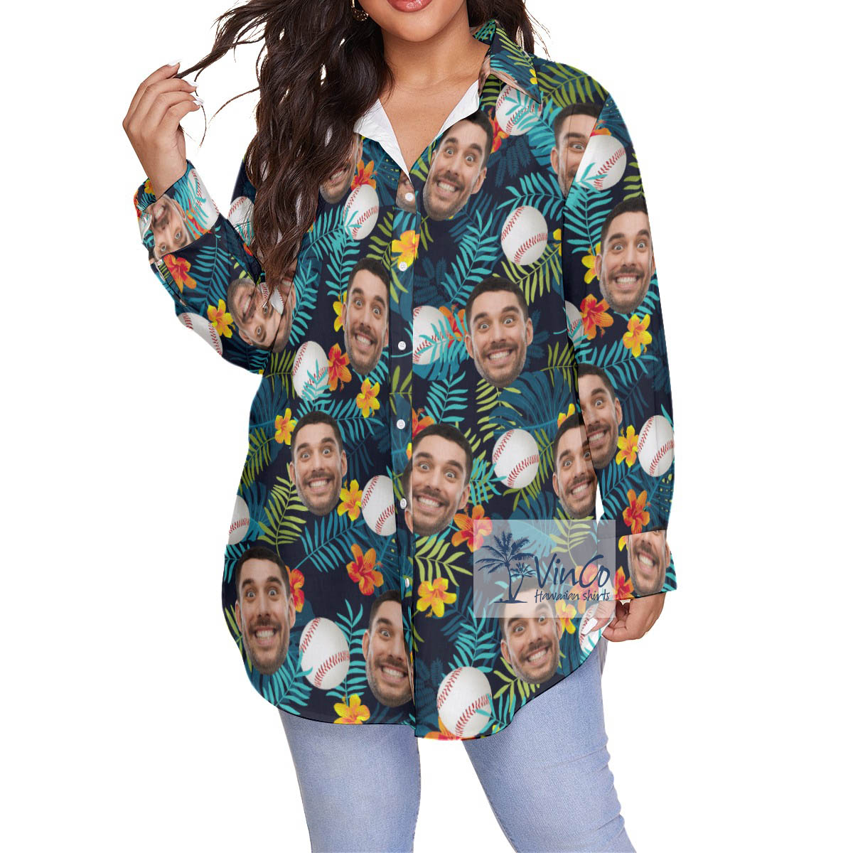 Funny Custom Baseball Hawaiian Oversized Shirt With Face - variant image 1