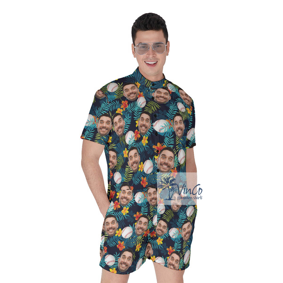 Funny Custom Tropical Baseball Hawaiian Romper For Men - variant image 1
