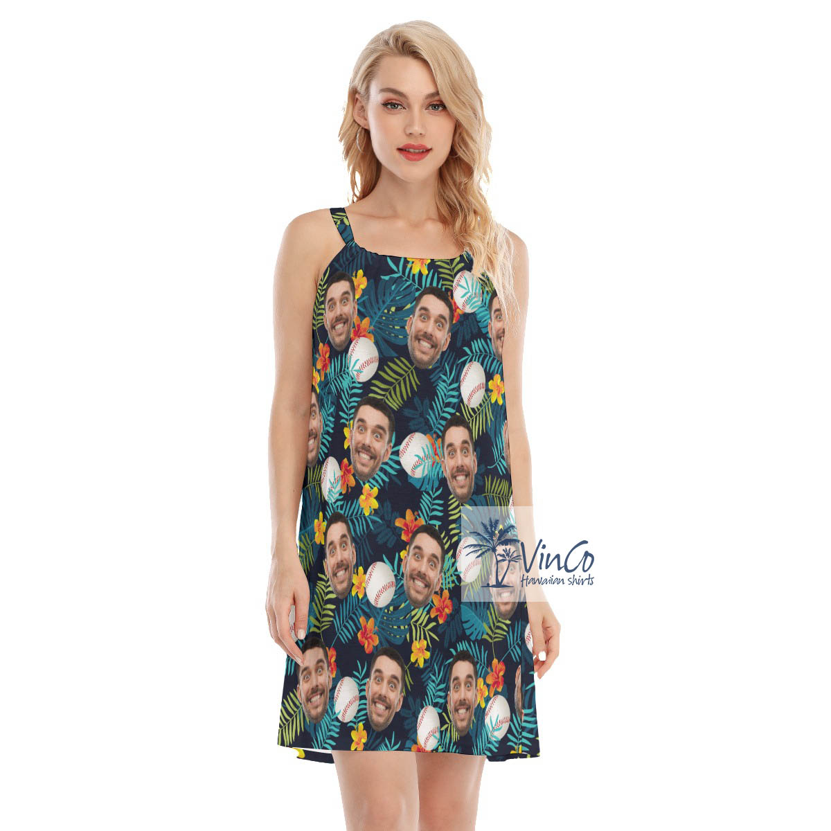 Custom Face Baseball Floral Hawaiian Cami Dress - variant image 1
