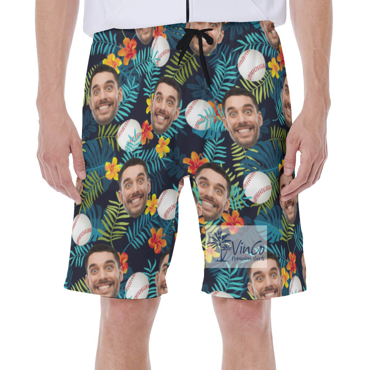 Custom Face Hawaiian Swim Trunks Tropical Baseball - variant image 1
