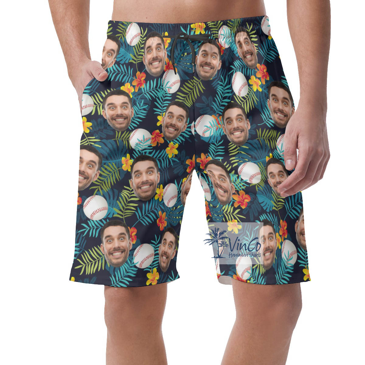 Baseball Hawaiian Beach Shorts With Custom Face - variant image 1