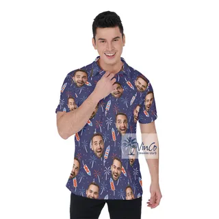 Personalized Faces 4th Of July Men's Hawaiian Shirt