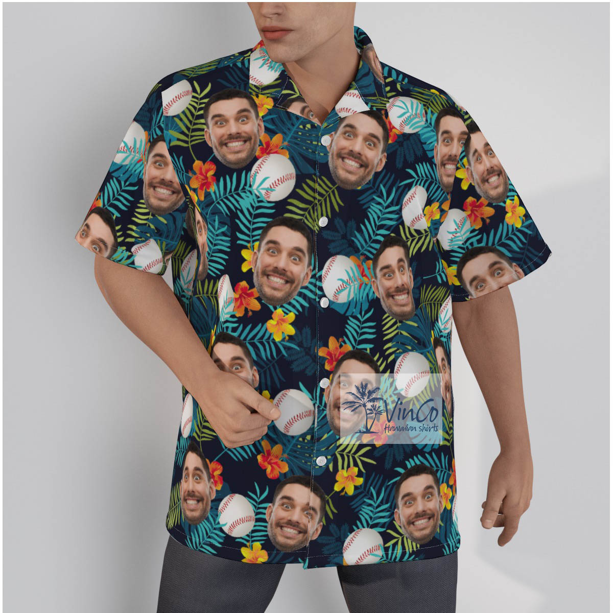 Funny Custom Face Baseball Tropical Hawaiian Shirt - variant image 1