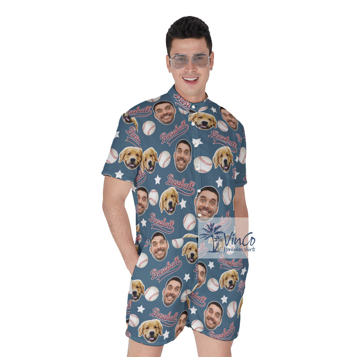 Unique Custom Baseball Men's Hawaiian Romper With Face - variant image 1