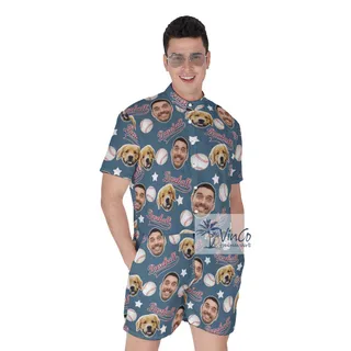 Unique Custom Baseball Men's Hawaiian Romper With Face