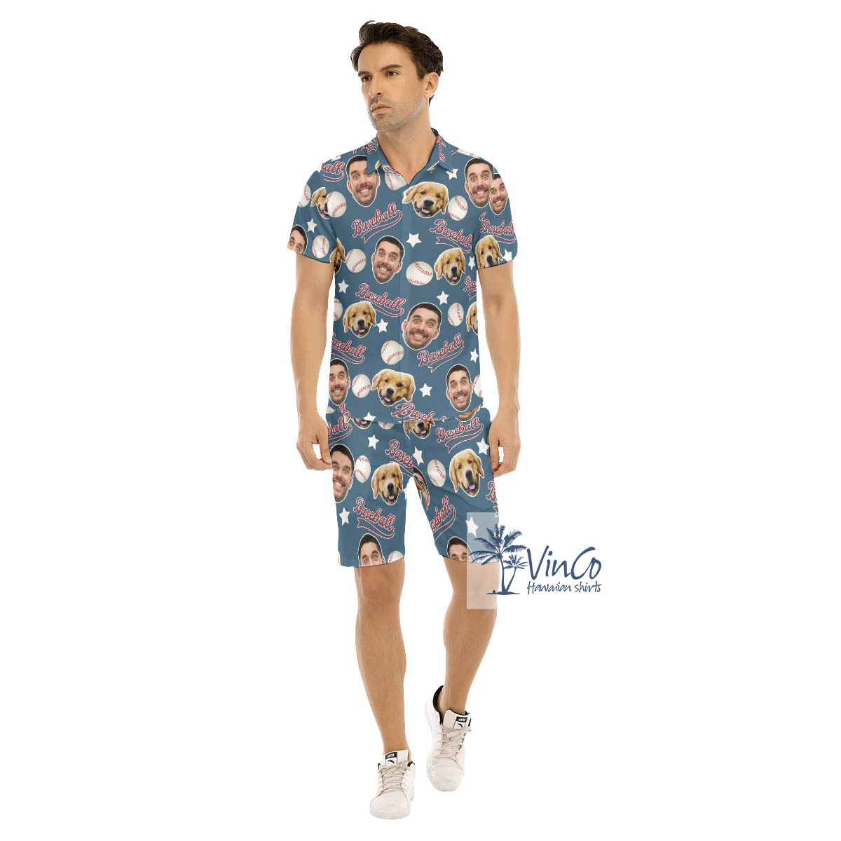 Baseball Custom Face Hawaiian Shirt And Matching Shorts For Men - variant image 1