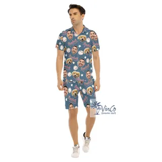 Baseball Custom Face Hawaiian Shirt And Matching Shorts For Men