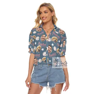 Funny Custom Baseball Hawaiian Cropped Shirt With Face