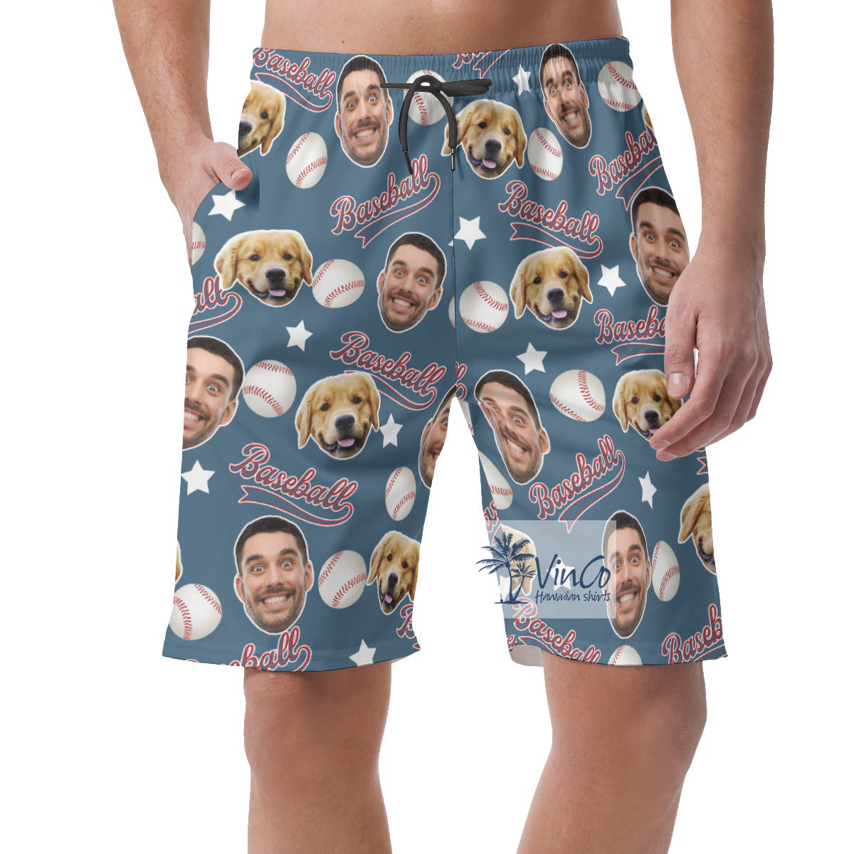 Custom Face Baseball Hawaiian Beach Shorts For Men - variant image 1