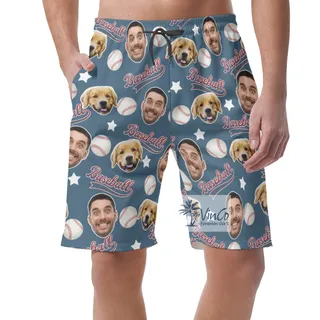 Custom Face Baseball Hawaiian Beach Shorts For Men