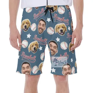 Baseball Lover Custom Face Hawaiian Swim Trunks For Men