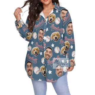 Custom Face Baseball Women's Aloha Blouse Shirt