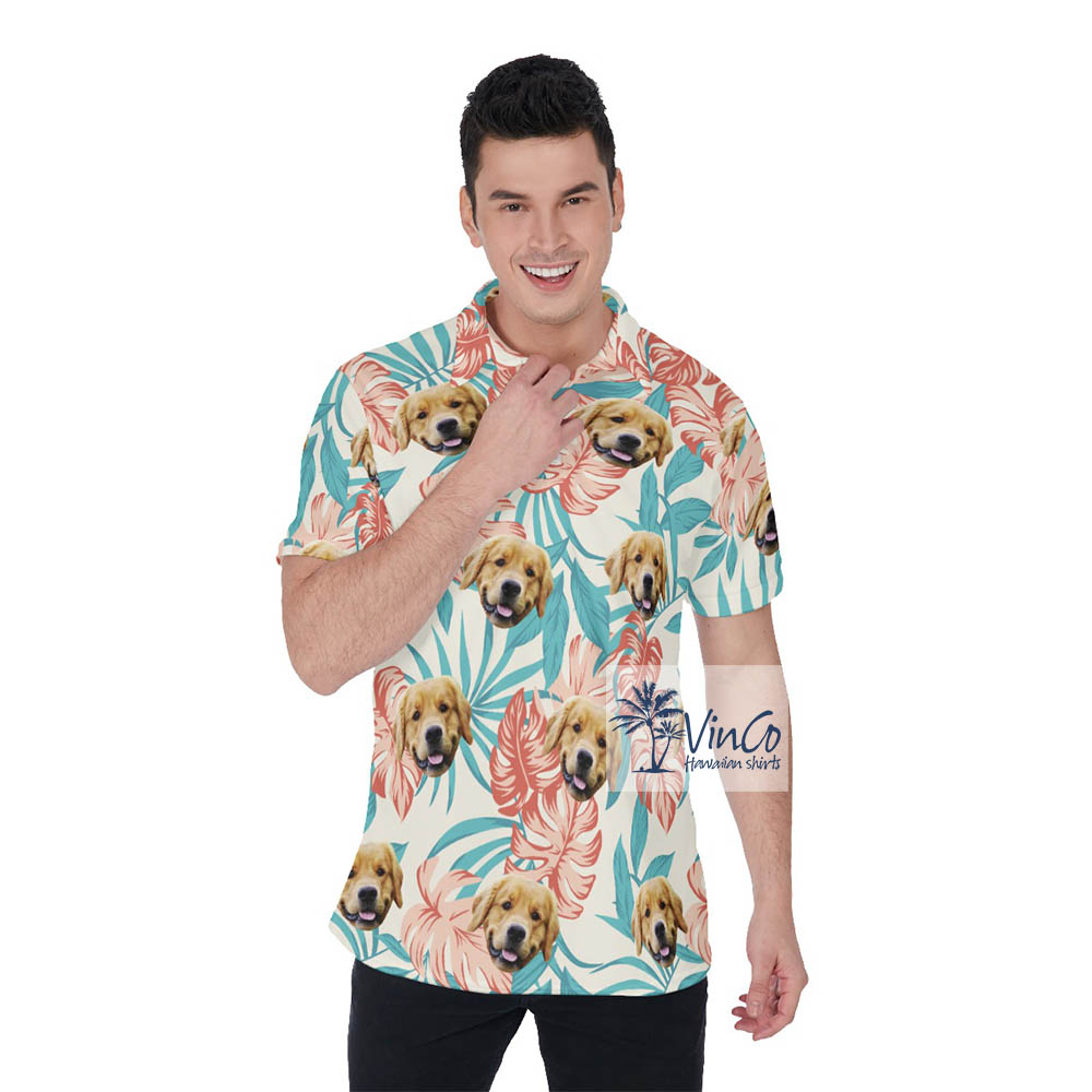 Floral Custom Pet Face Aloha Polo Golf Shirt For Men - variant image 1
