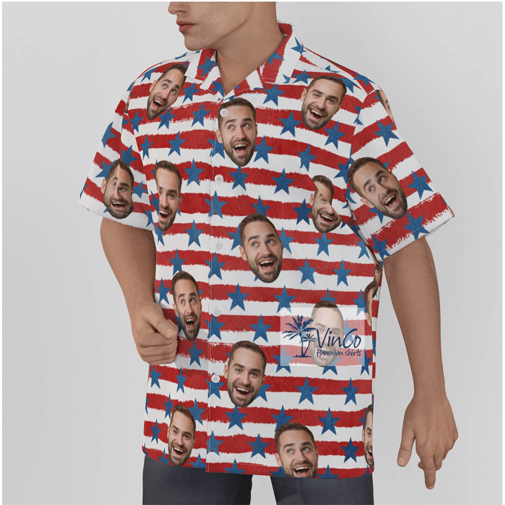 4th Of July American Flag Hawaiian Shirt With Custom Face