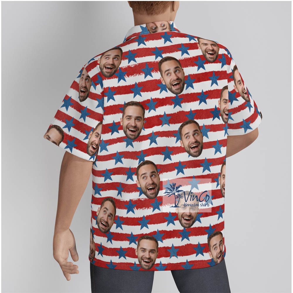 4th Of July American Flag Hawaiian Shirt With Custom Face