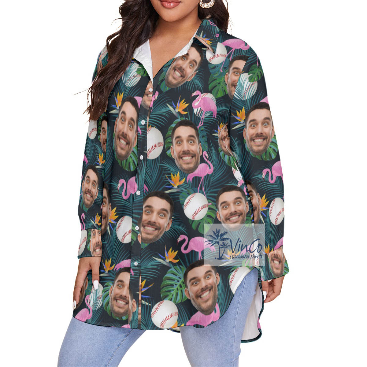 Custom Face Flamingo Baseball Hawaiian Plus Size Shirt