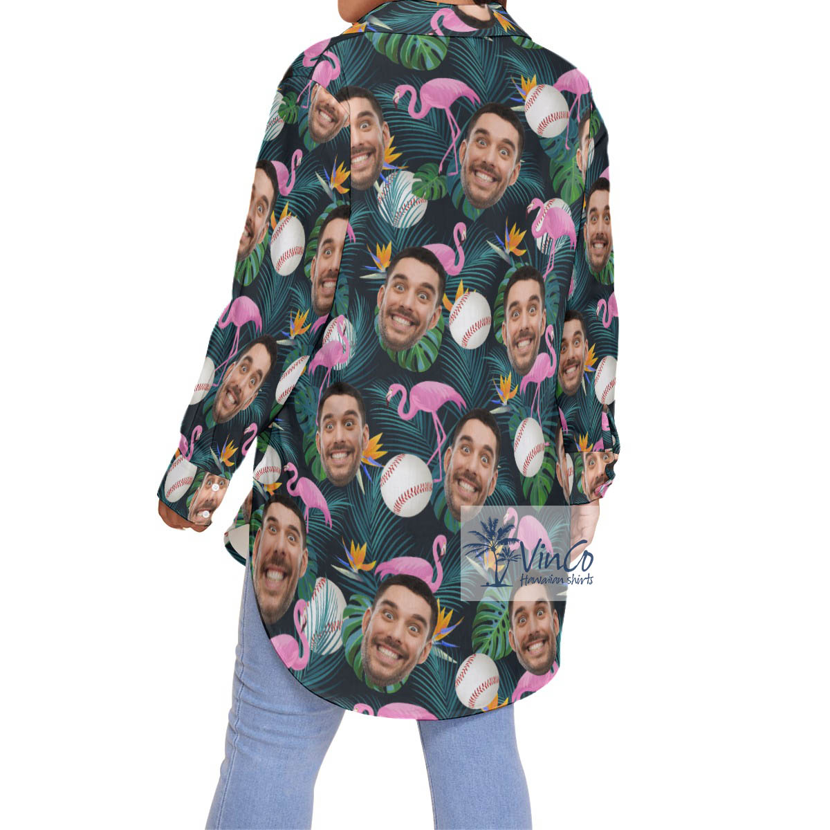 Custom Face Flamingo Baseball Hawaiian Plus Size Shirt