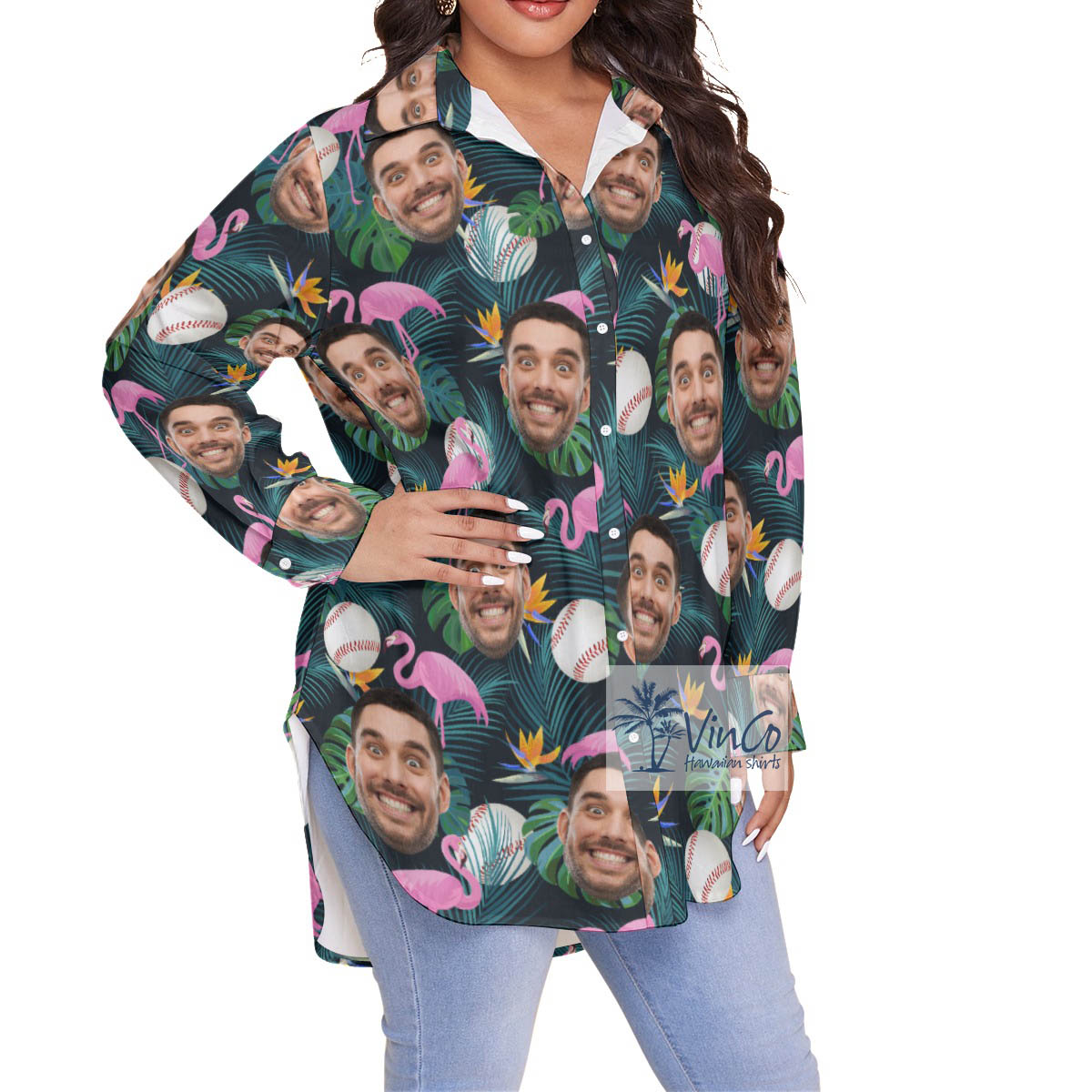 Custom Face Flamingo Baseball Hawaiian Plus Size Shirt