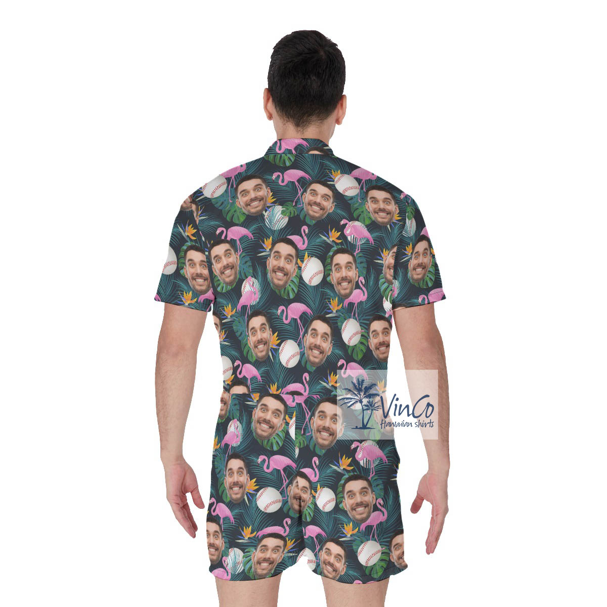 Funny Flamingo Baseball Hawaiian Romper With Custom Face