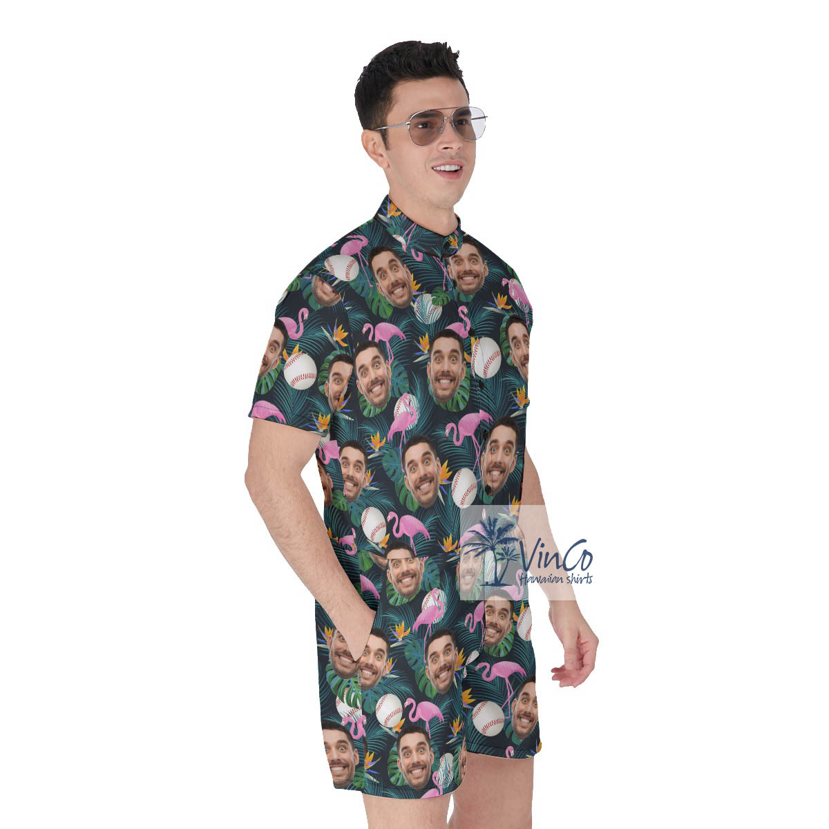 Funny Flamingo Baseball Hawaiian Romper With Custom Face