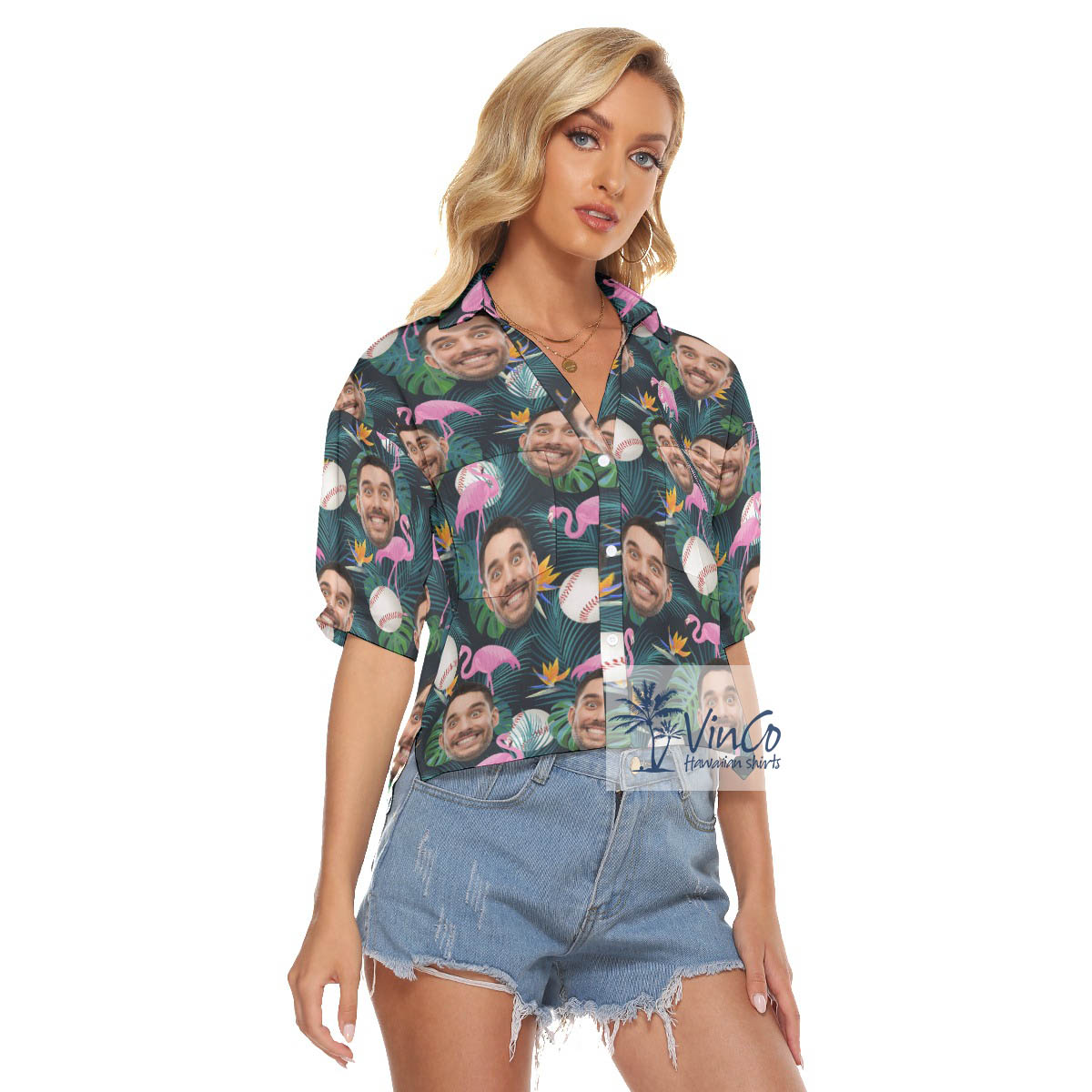 Tropical Baseball Flamingo Hawaiian Cropped Shirt With Custom Face