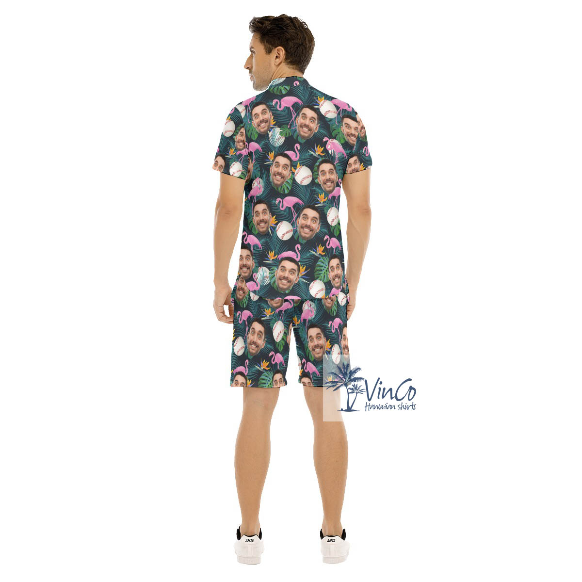Set Baseball Flamingo Hawaiian Shirt And Shorts With Custom Face