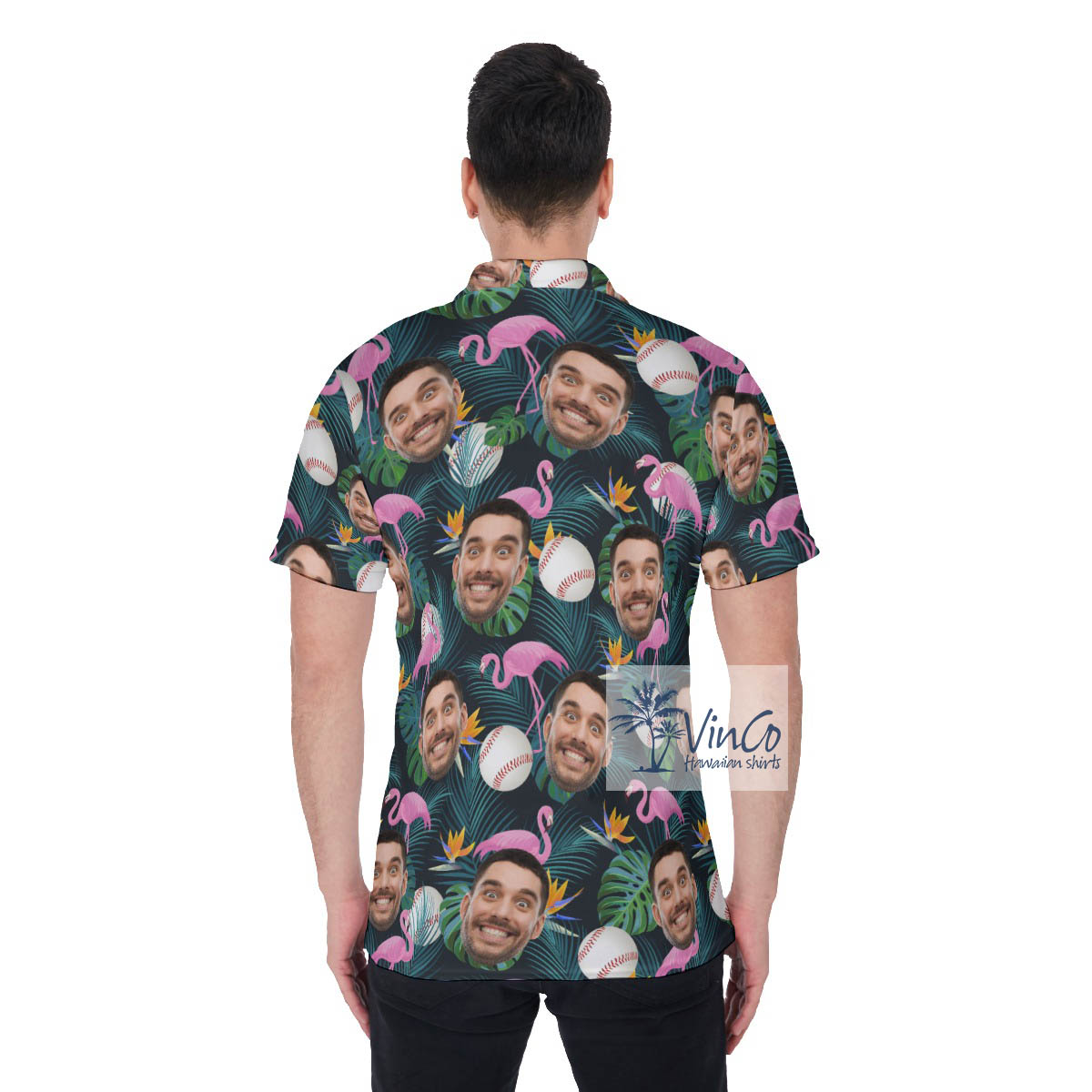 Custom Face Flamingo Hawaiian Polo Shirt For Baseball Lovers