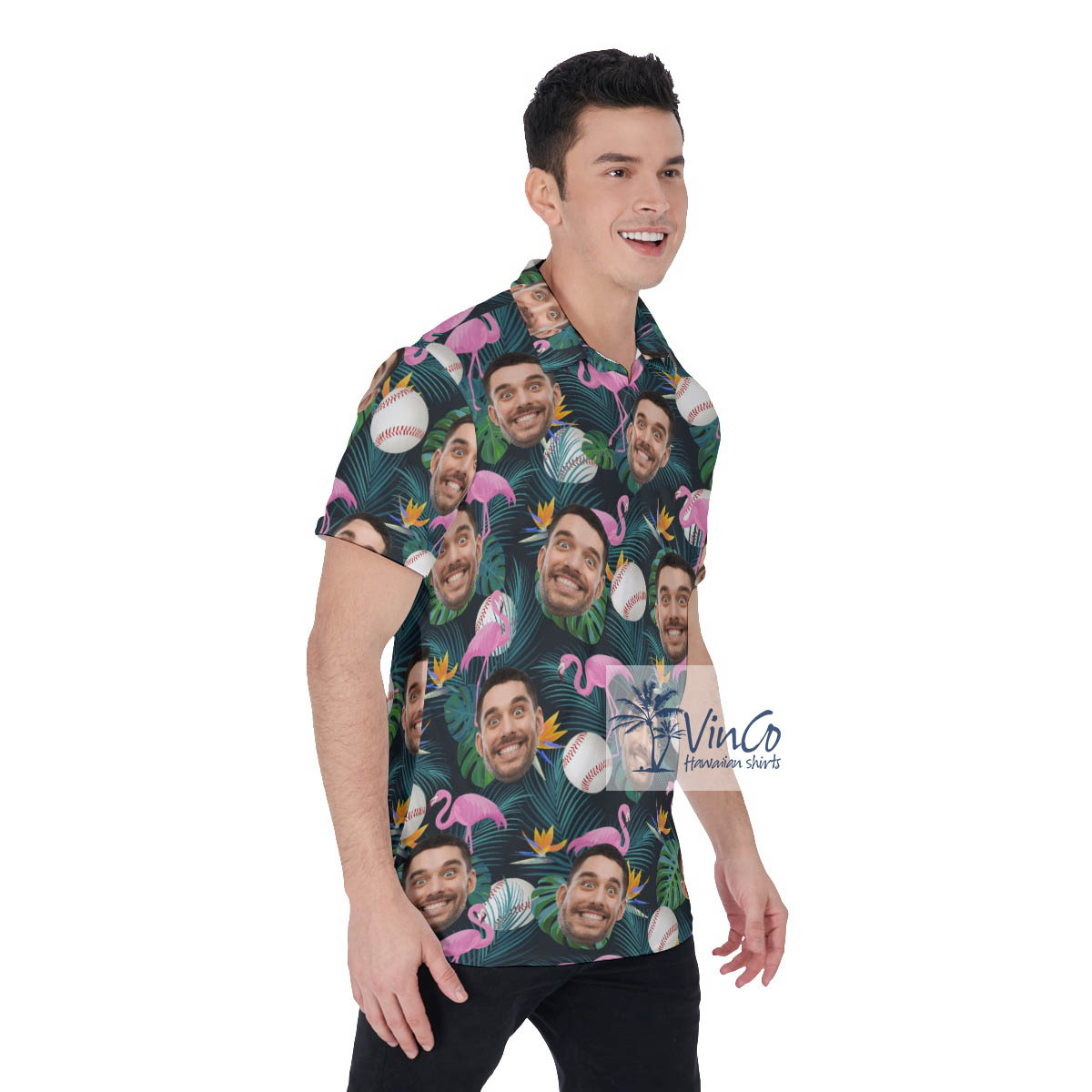 Custom Face Flamingo Hawaiian Polo Shirt For Baseball Lovers