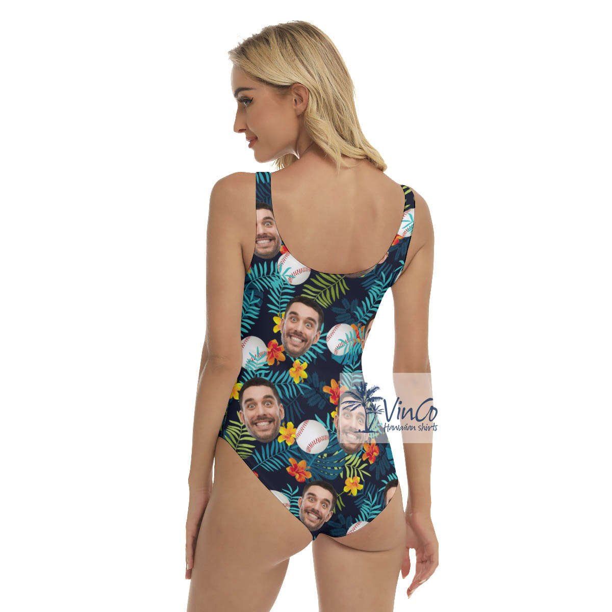 Floral Baseball Custom Face Hawaiian Summer Swimsuit