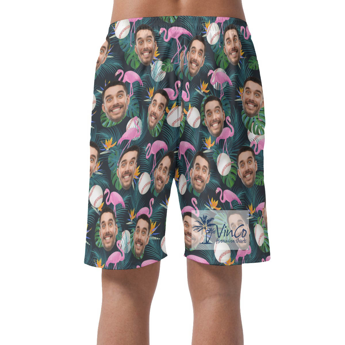 Flamingo Baseball Hawaiian Beach Shorts With Custom Face