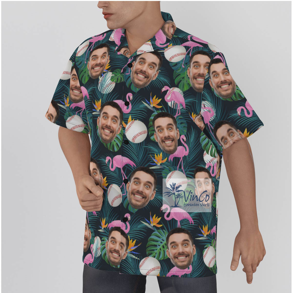 Custom Flamingo Baseball Hawaiian Shirt With Face