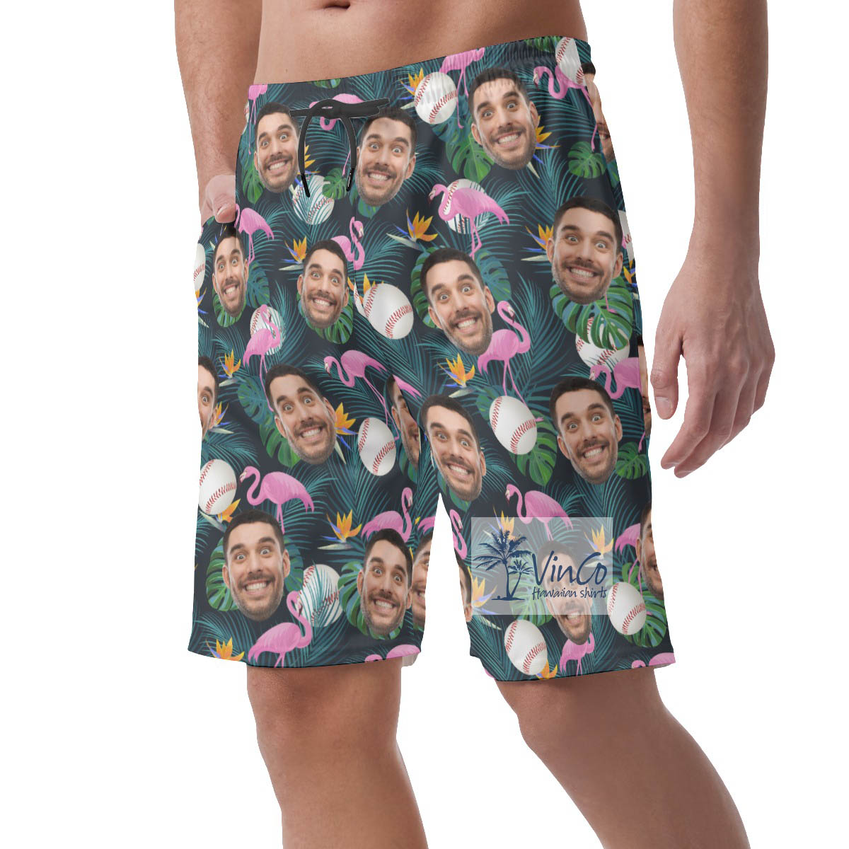 Flamingo Baseball Hawaiian Beach Shorts With Custom Face
