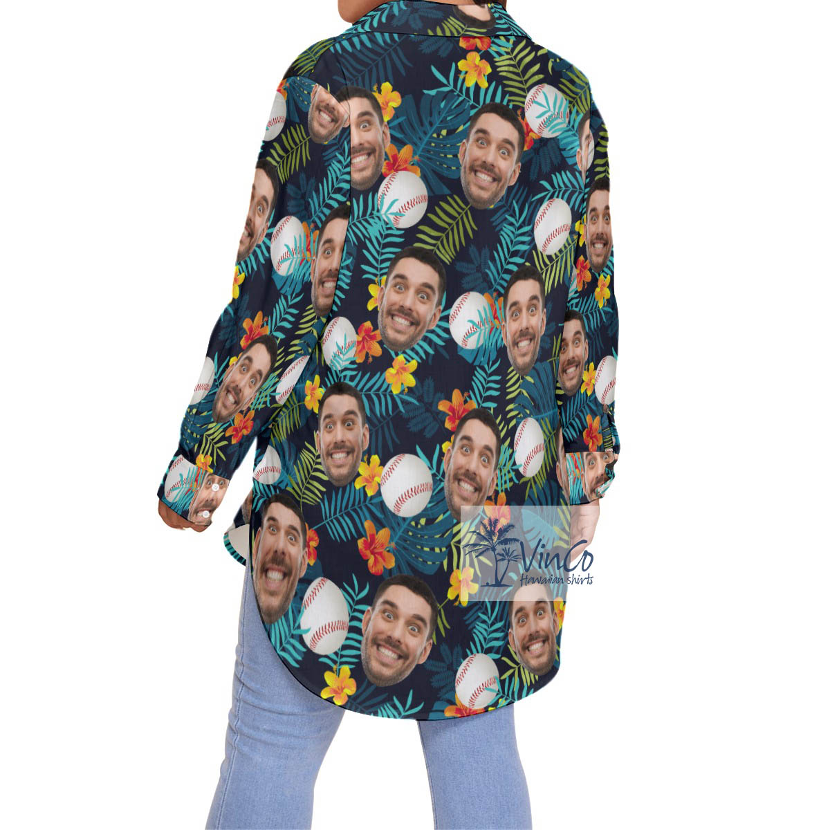 Funny Custom Baseball Hawaiian Oversized Shirt With Face