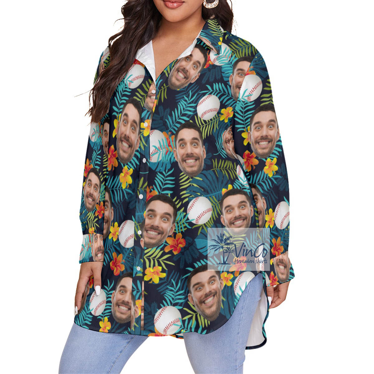 Funny Custom Baseball Hawaiian Oversized Shirt With Face