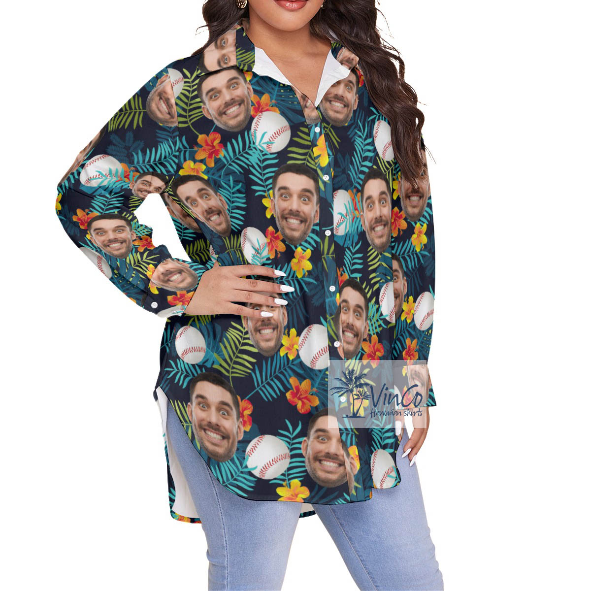 Funny Custom Baseball Hawaiian Oversized Shirt With Face