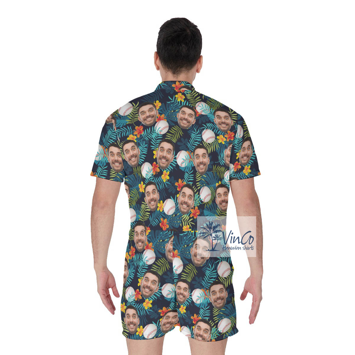 Funny Custom Tropical Baseball Hawaiian Romper For Men