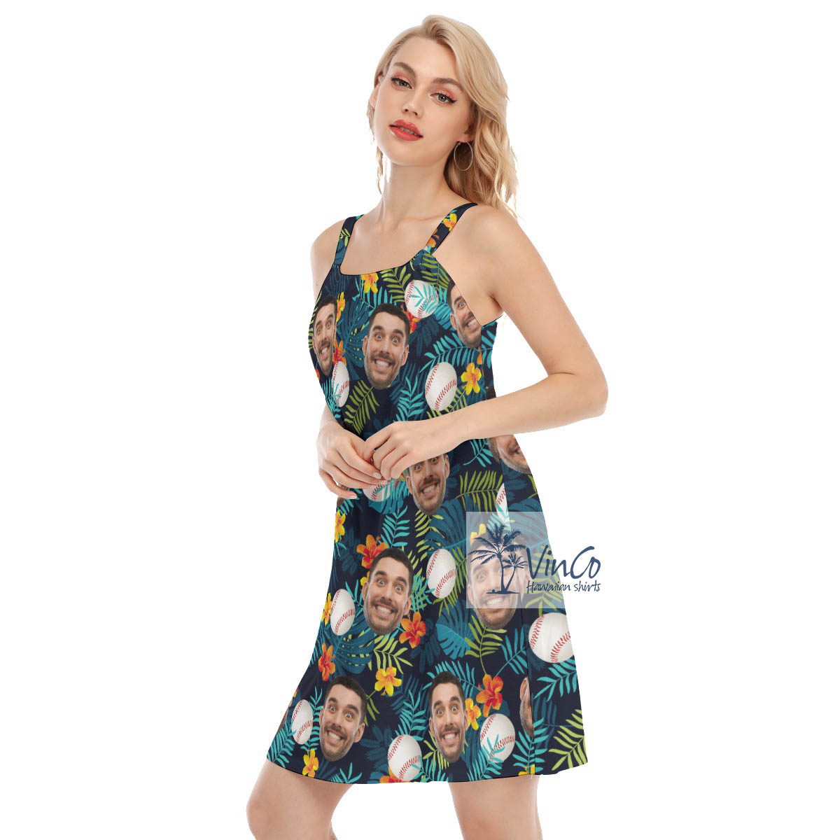 Custom Face Baseball Floral Hawaiian Cami Dress