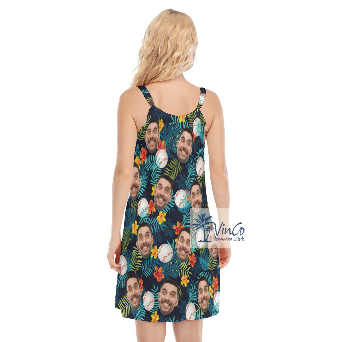 Custom Face Baseball Floral Hawaiian Cami Dress