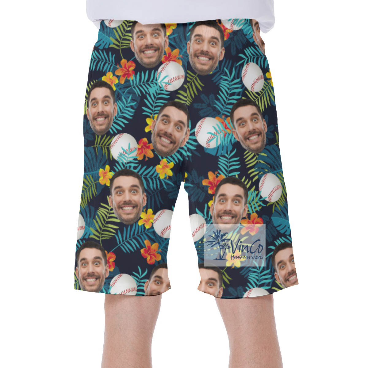 Custom Face Hawaiian Swim Trunks Tropical Baseball