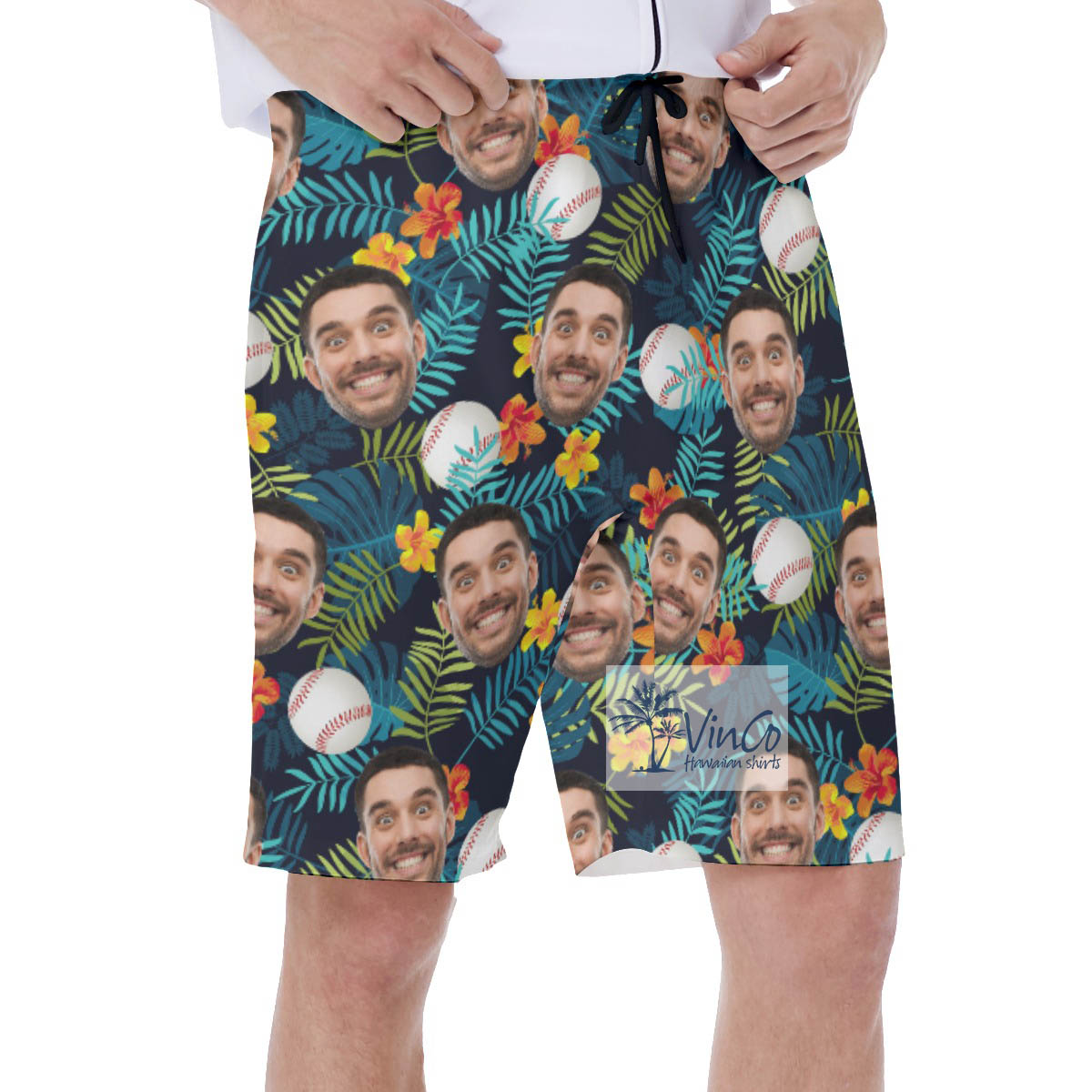 Custom Face Hawaiian Swim Trunks Tropical Baseball