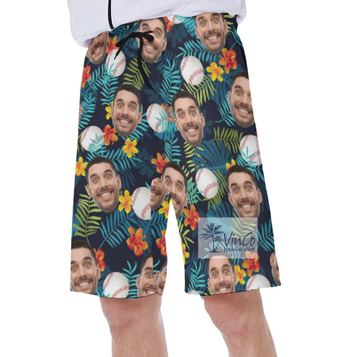 Custom Face Hawaiian Swim Trunks Tropical Baseball