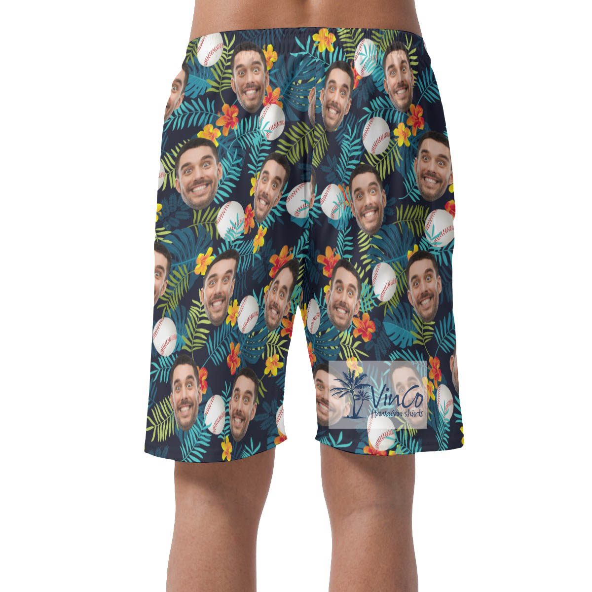 Baseball Hawaiian Beach Shorts With Custom Face