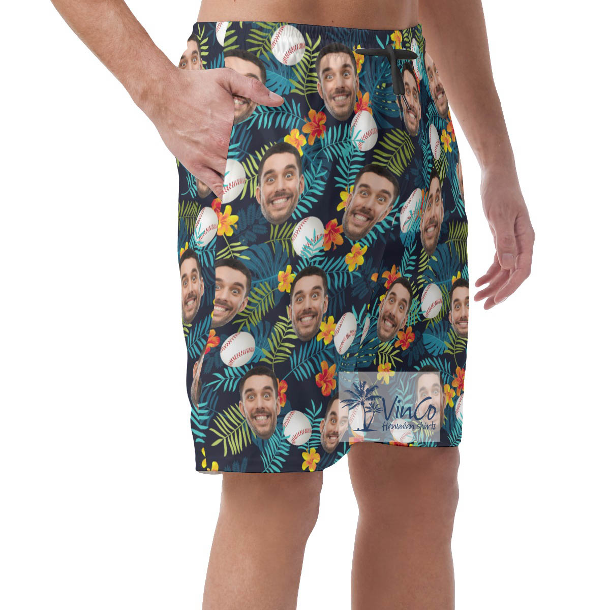 Baseball Hawaiian Beach Shorts With Custom Face