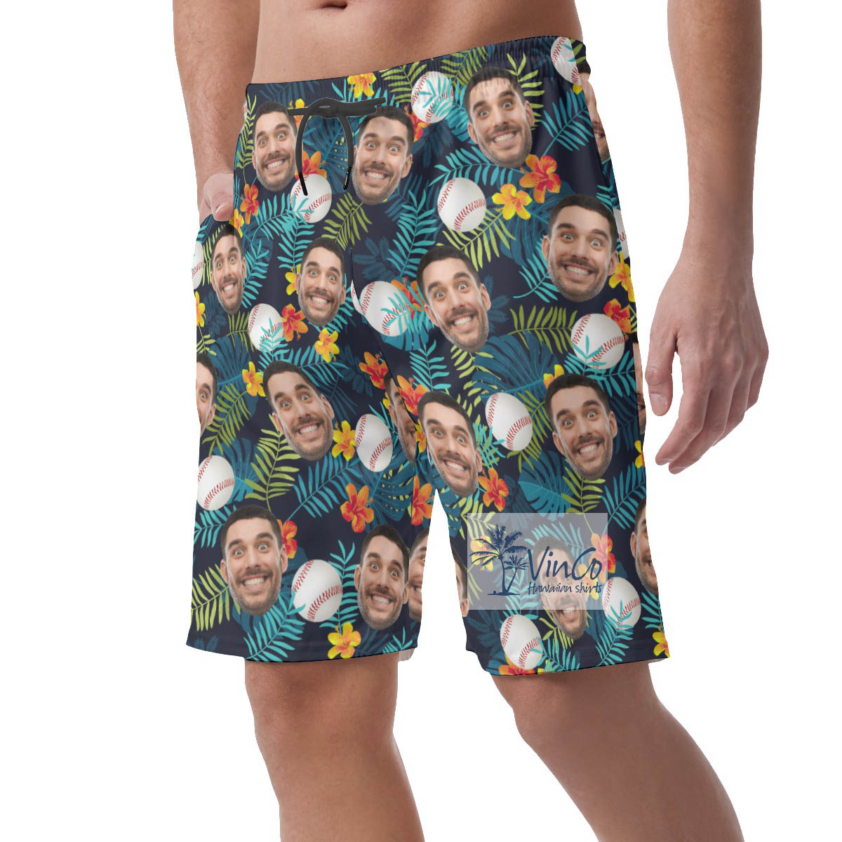 Baseball Hawaiian Beach Shorts With Custom Face