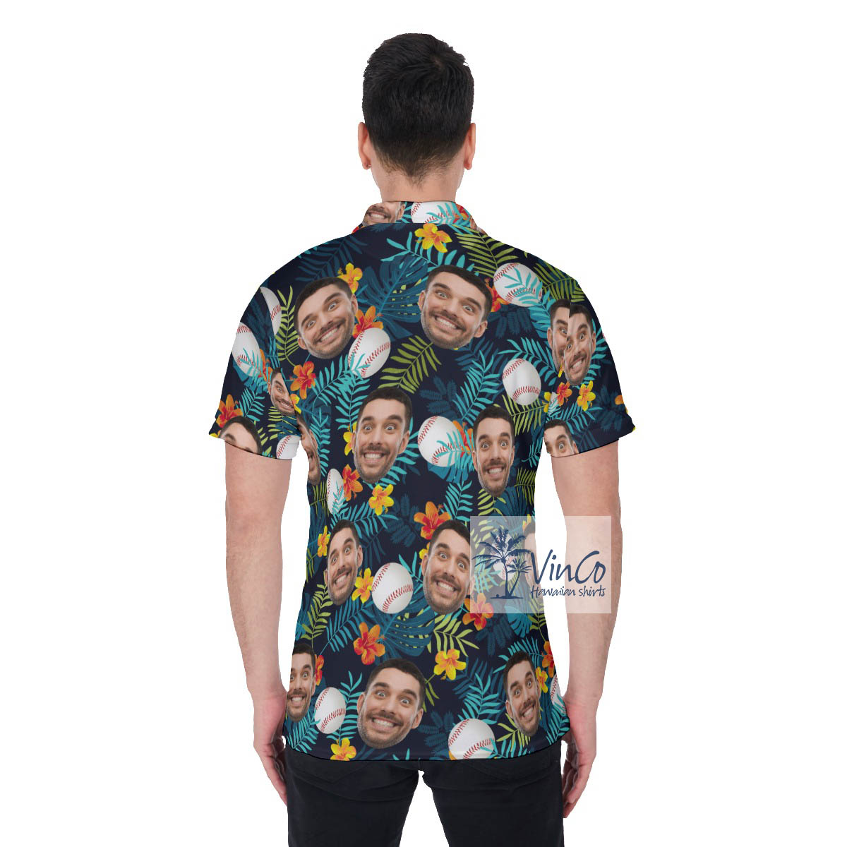 Tropical Custom Baseball Hawaiian Polo Shirt With Face