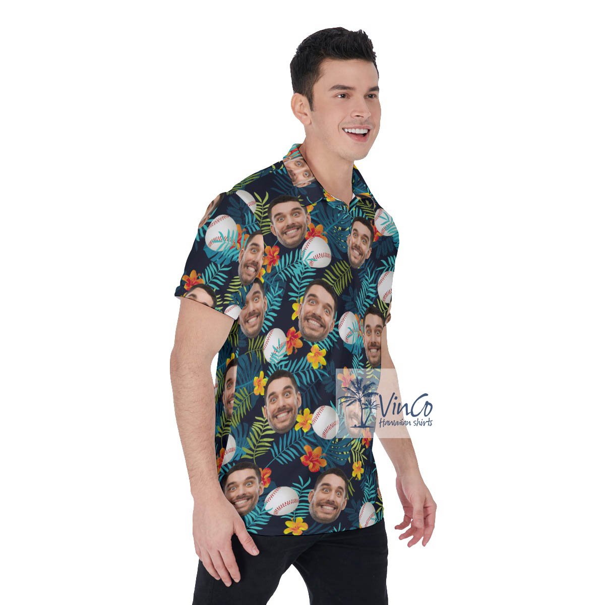 Tropical Custom Baseball Hawaiian Polo Shirt With Face