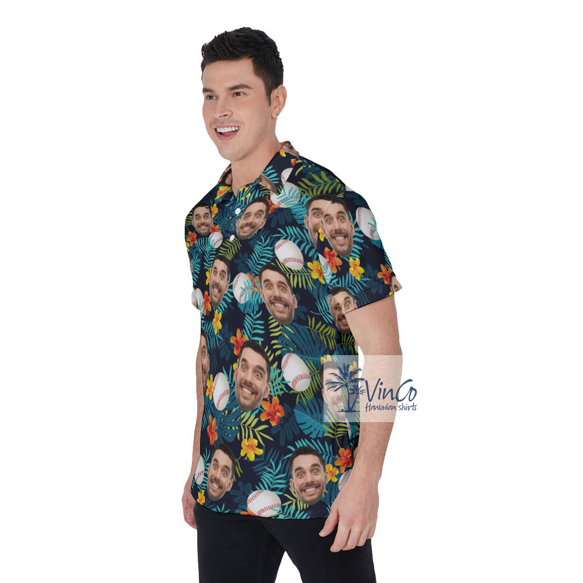 Tropical Custom Baseball Hawaiian Polo Shirt With Face